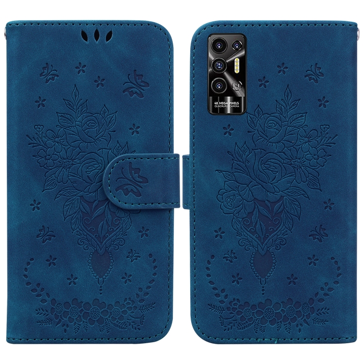 

For Tecno Pova 2 Butterfly Rose Embossed Leather Phone Case(Blue)
