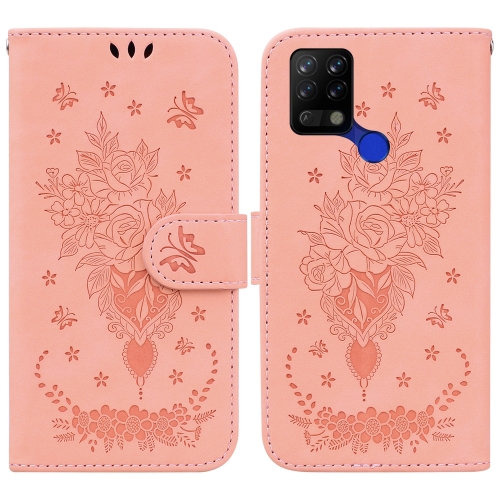 

For Tecno Pova 4G Butterfly Rose Embossed Leather Phone Case(Pink)