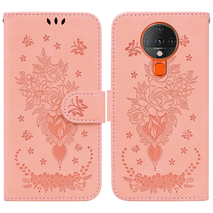 

For Tecno Spark 6 Butterfly Rose Embossed Leather Phone Case(Pink)