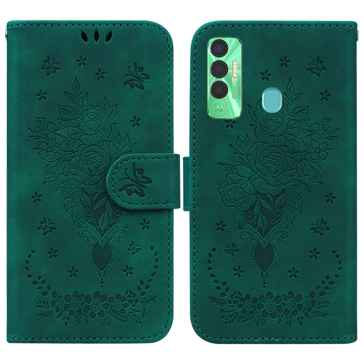 

For Tecno Spark 7P Butterfly Rose Embossed Leather Phone Case(Green)