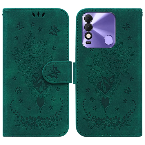 

For Tecno Spark 8 / Spark 8T Butterfly Rose Embossed Leather Phone Case(Green)