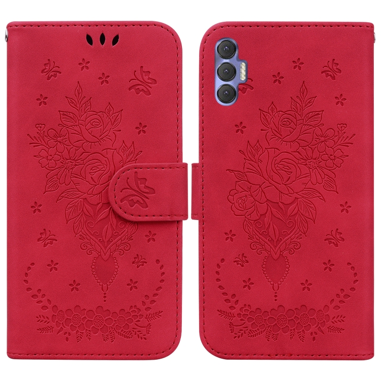 

For Tecno Spark 8P Butterfly Rose Embossed Leather Phone Case(Red)