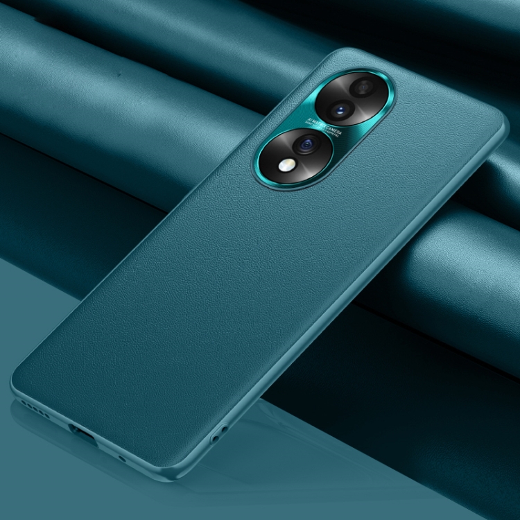 

For Honor 70 Plain Skin Leather Phone Case(Cyan)