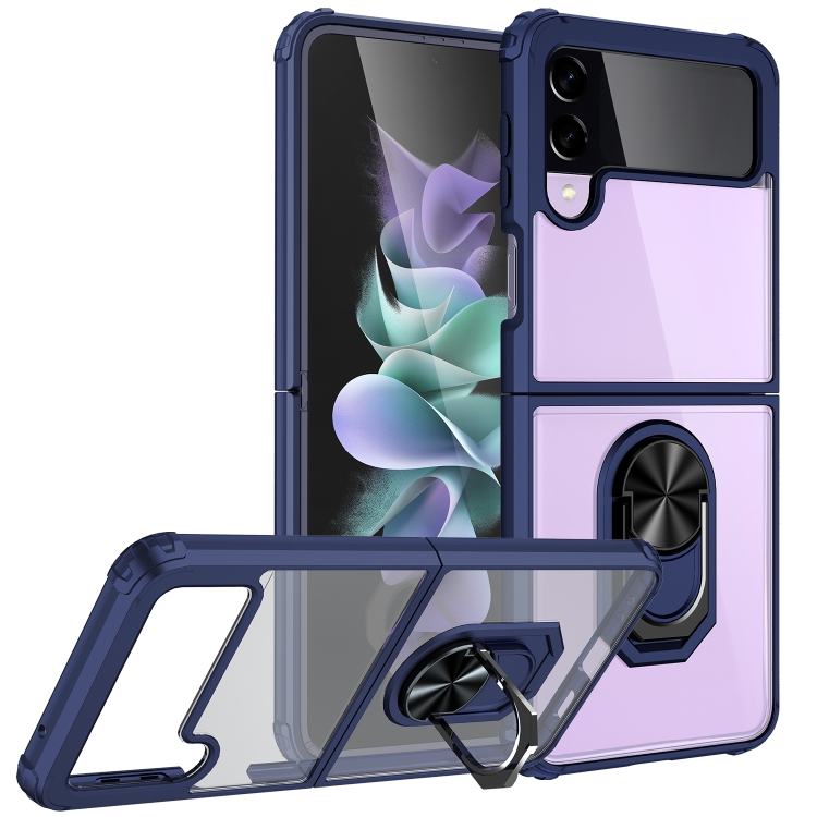 

For Samsung Galaxy Z Flip4 5G Transparent TPU + Acrylic Ring Holder Phone Case(Blue)