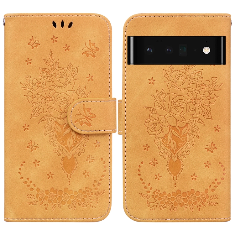 

For Google Pixel 6 Pro Butterfly Rose Embossed Leather Phone Case(Yellow)