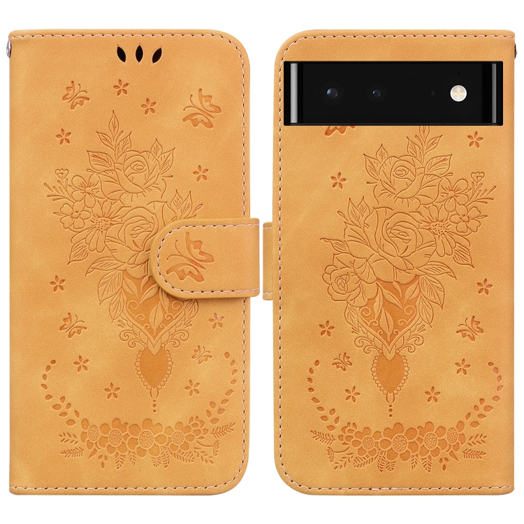 

For Google Pixel 6 Butterfly Rose Embossed Leather Phone Case(Yellow)