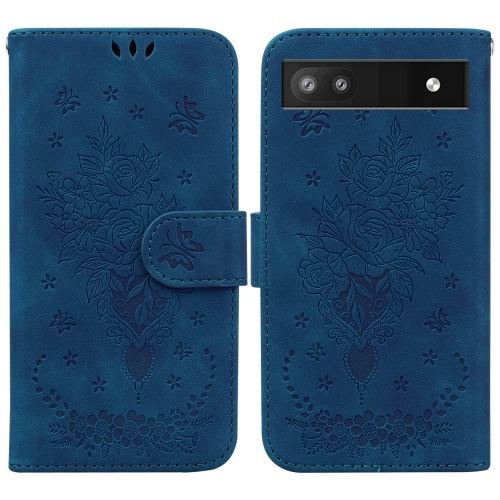 

For Google Pixel 6a Butterfly Rose Embossed Leather Phone Case(Blue)