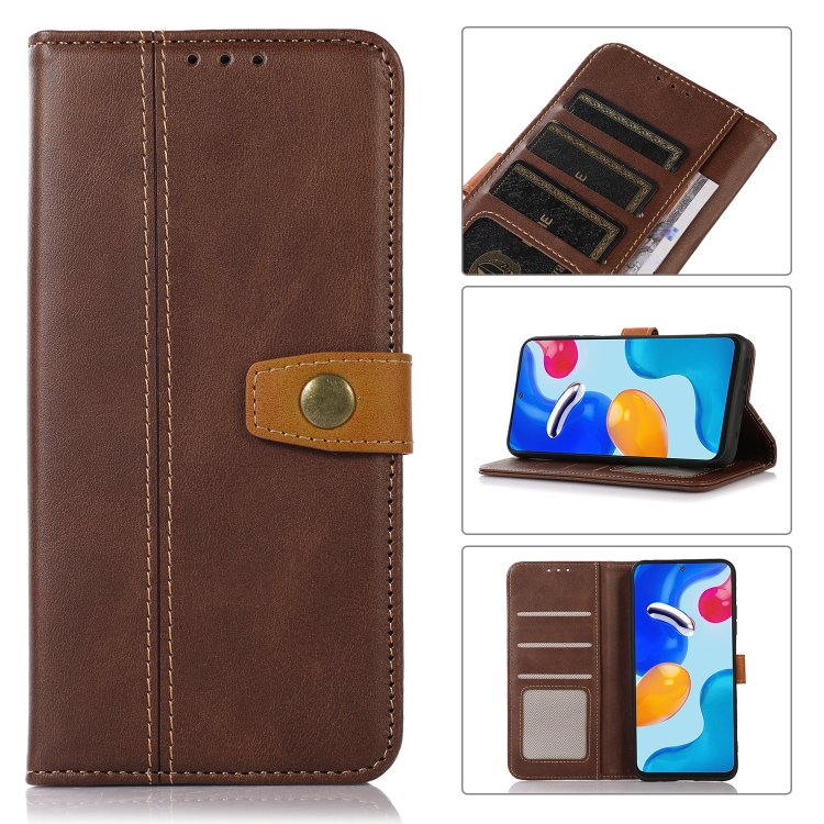 

For Samsung Galaxy Xcover6 Pro Stitching Thread Calf Texture Leather Phone Case(Coffee)