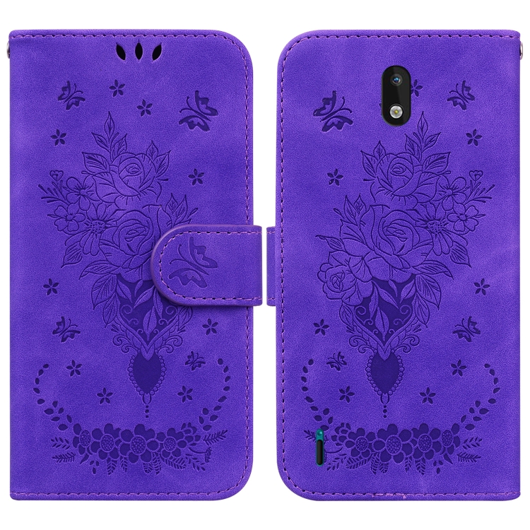 

For Nokia 1.3 Butterfly Rose Embossed Leather Phone Case(Purple)