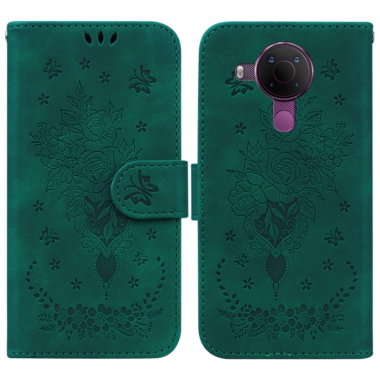 

For Nokia 5.4 Butterfly Rose Embossed Leather Phone Case(Green)