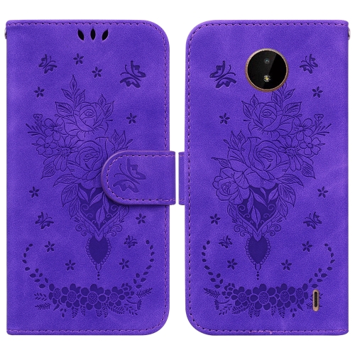 

For Nokia C20 / C10 Butterfly Rose Embossed Leather Phone Case(Purple)