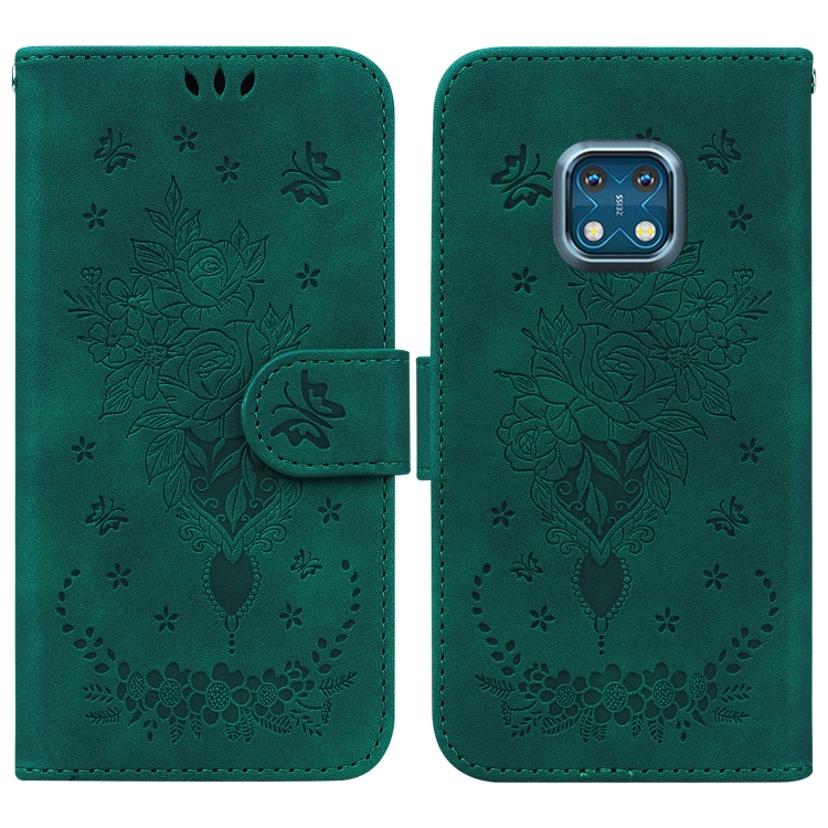 

For Nokia XR20 Butterfly Rose Embossed Leather Phone Case(Green)