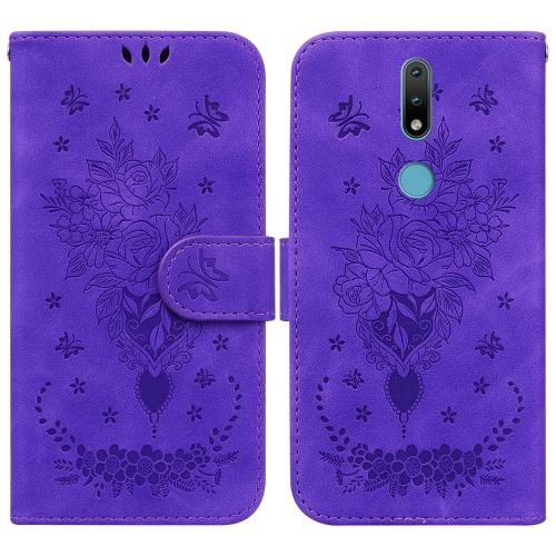 

For Nokia 2.4 Butterfly Rose Embossed Leather Phone Case(Purple)