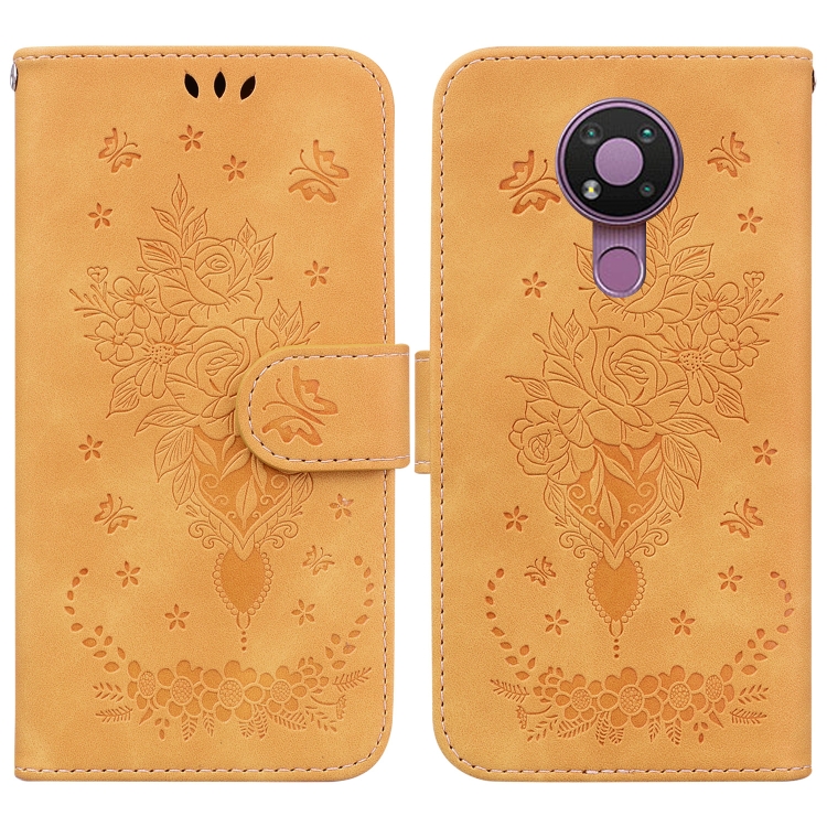 

For Nokia 3.4 Butterfly Rose Embossed Leather Phone Case(Yellow)