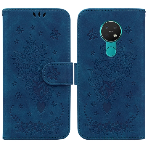 

For Nokia 6.2 / 7.2 Butterfly Rose Embossed Leather Phone Case(Blue)