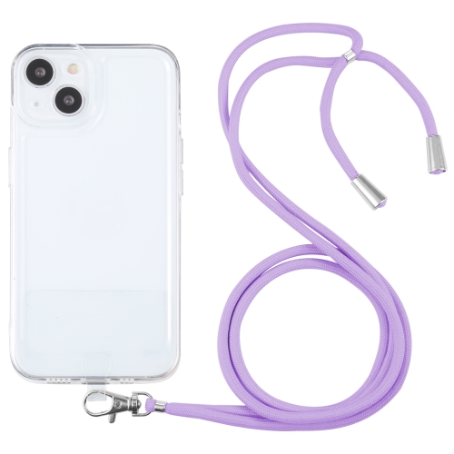 

For iPhone 13 Lanyard Transparent TPU Phone Case(Purple)