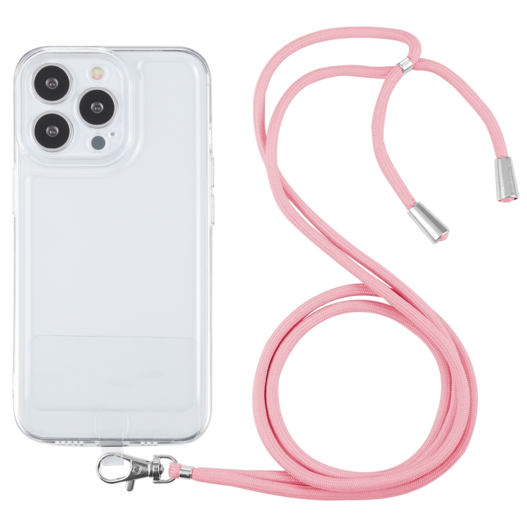 

For iPhone 13 Pro Lanyard Transparent TPU Phone Case (Pink)