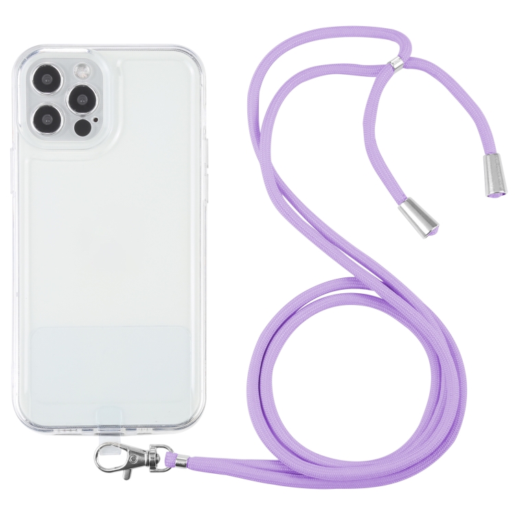 

Lanyard Transparent TPU Phone Case For iPhone 12 Pro(Purple)