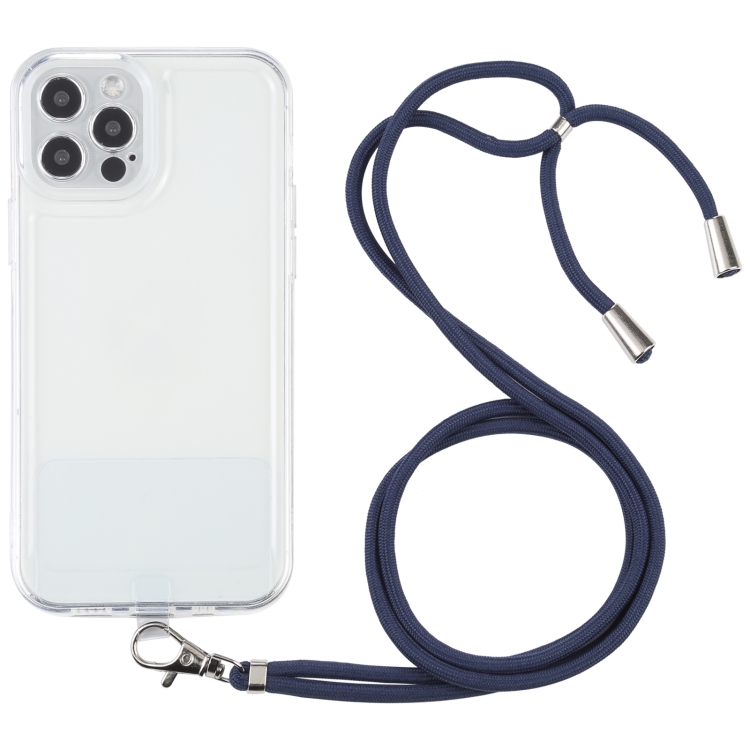 

Lanyard Transparent TPU Phone Case For iPhone 12 Pro Max(Navy Blue)