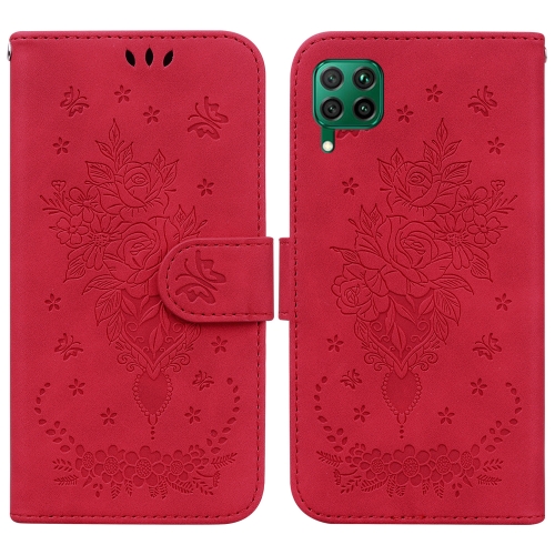 

For Huawei P40 Lite / nova 6 SE / nova 7i Butterfly Rose Embossed Leather Phone Case(Red)