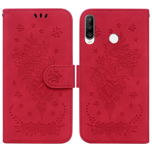 

For Huawei P30 Lite / nova 4e Butterfly Rose Embossed Leather Phone Case(Red)