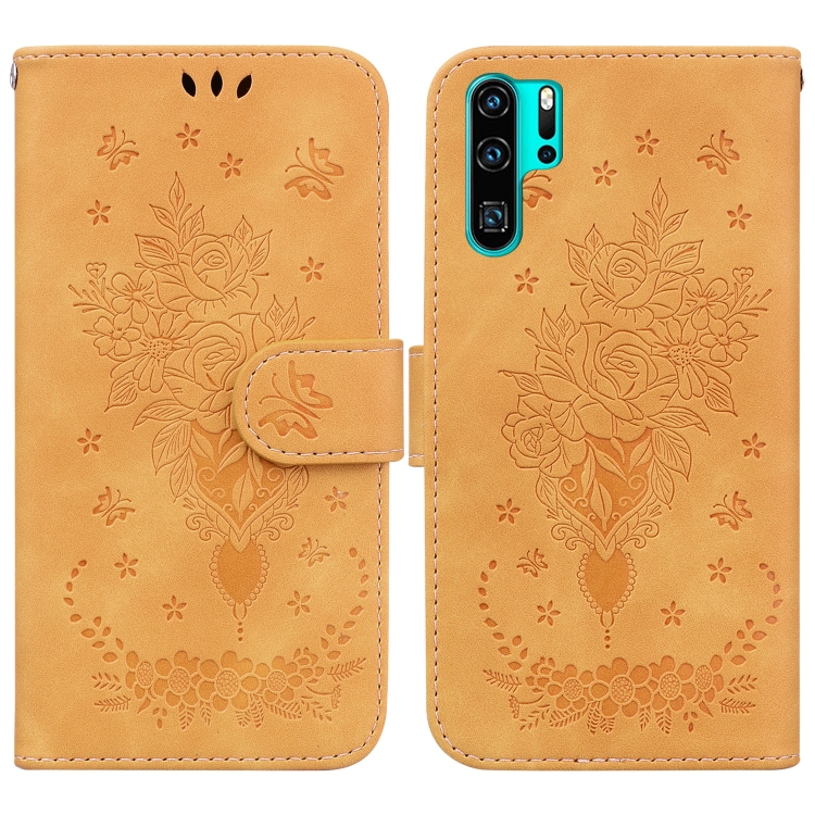 

For Huawei P30 Pro Butterfly Rose Embossed Leather Phone Case(Yellow)