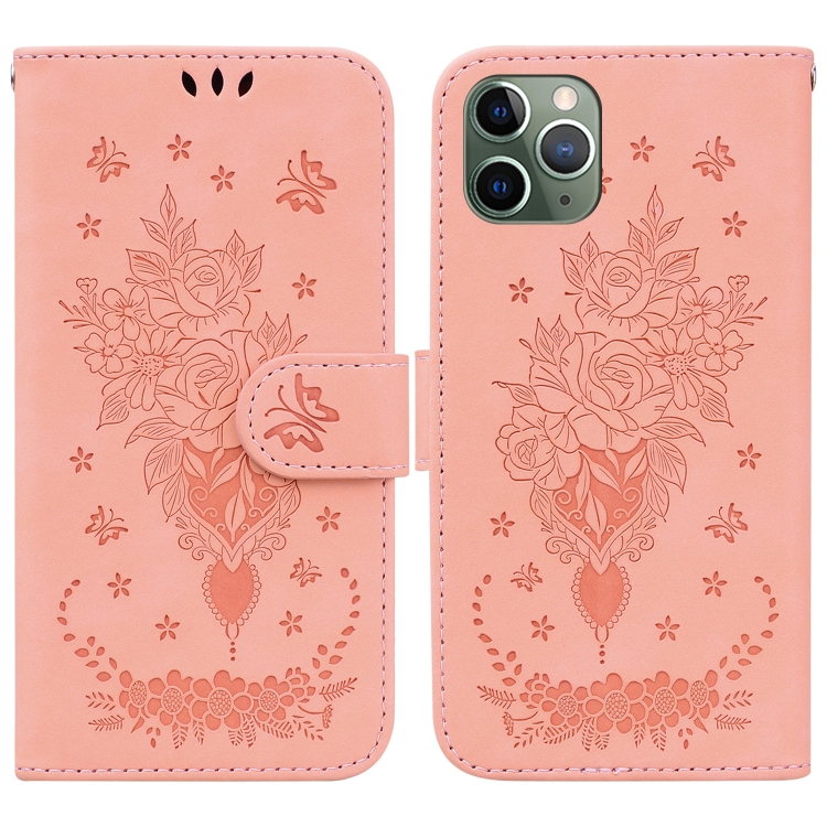 

Butterfly Rose Embossed Leather Phone Case For iPhone 11 Pro Max(Pink)