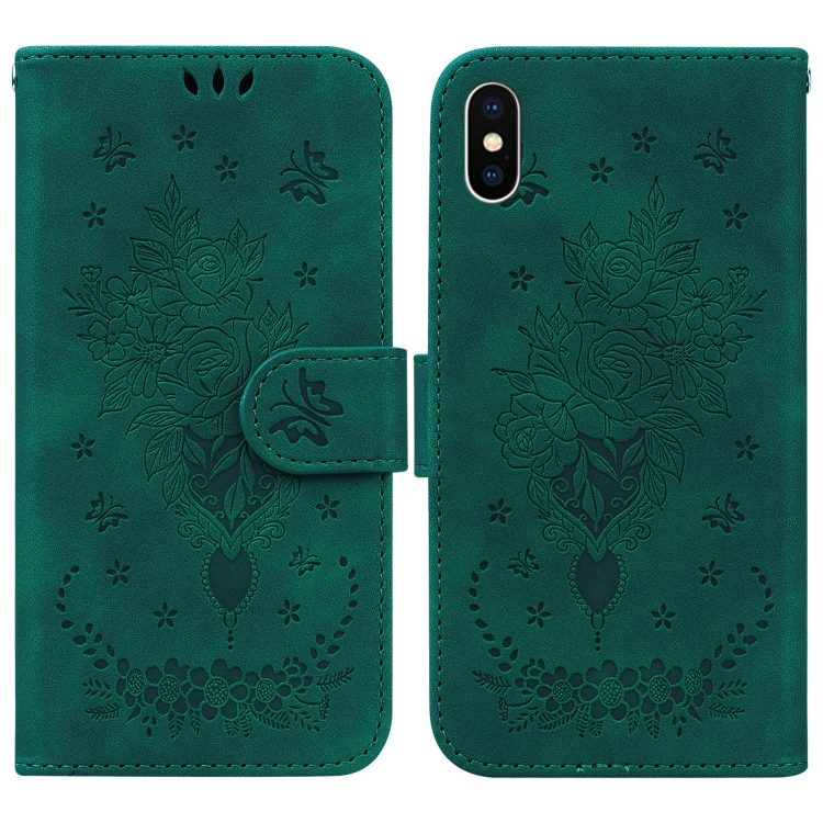 

Butterfly Rose Embossed Leather Phone Case For iPhone XS / X(Green)