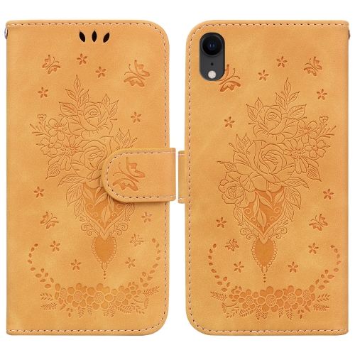 

Butterfly Rose Embossed Leather Phone Case For iPhone XR(Yellow)