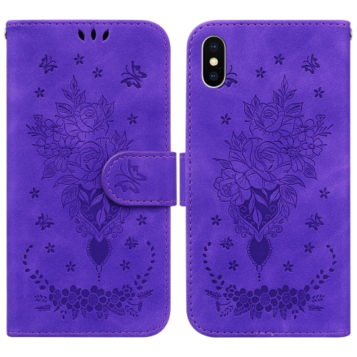 

Butterfly Rose Embossed Leather Phone Case For iPhone XS Max(Purple)