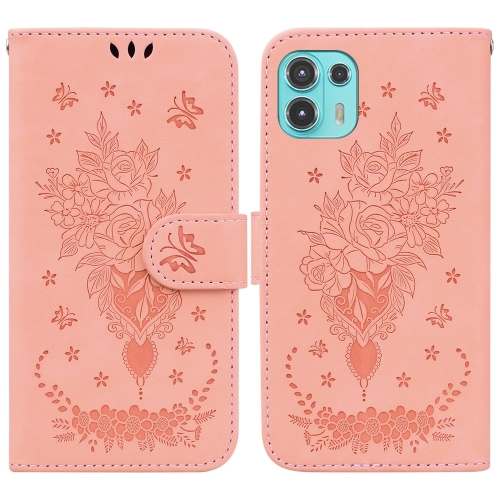 

For Motorola Edge 20 Lite Butterfly Rose Embossed Leather Phone Case(Pink)