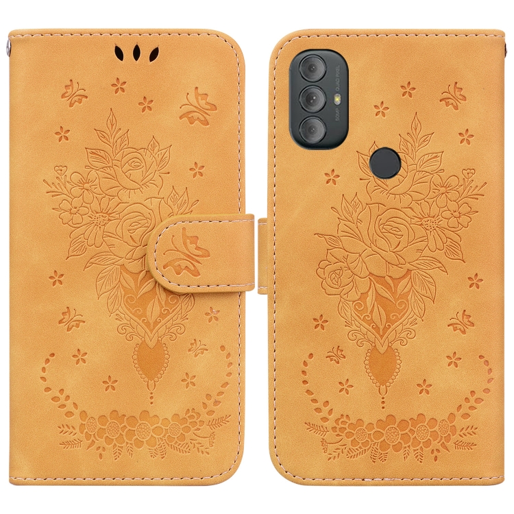 

For Motorola Moto G Pure Butterfly Rose Embossed Leather Phone Case(Yellow)