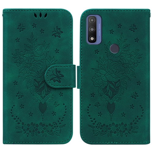 

For Motorola Moto G9 Play / E7 Plus Butterfly Rose Embossed Leather Phone Case(Green)