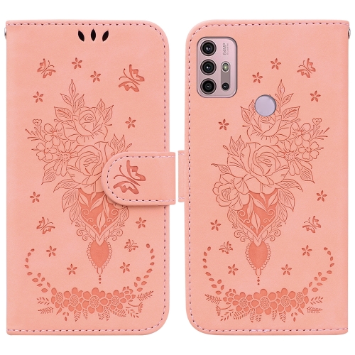 

For Motorola Moto G31 / G41 Butterfly Rose Embossed Leather Phone Case(Pink)