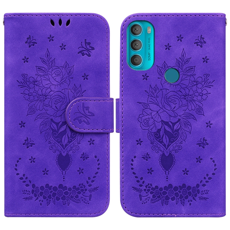 

For Motorola Moto G71 Butterfly Rose Embossed Leather Phone Case(Purple)
