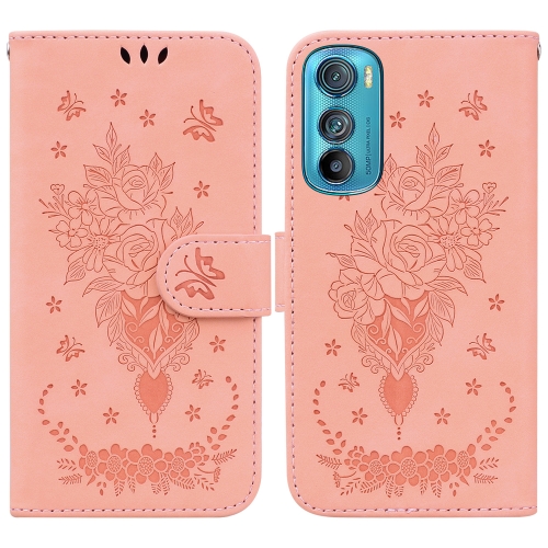 

For Motorola Edge 30 Butterfly Rose Embossed Leather Phone Case(Pink)