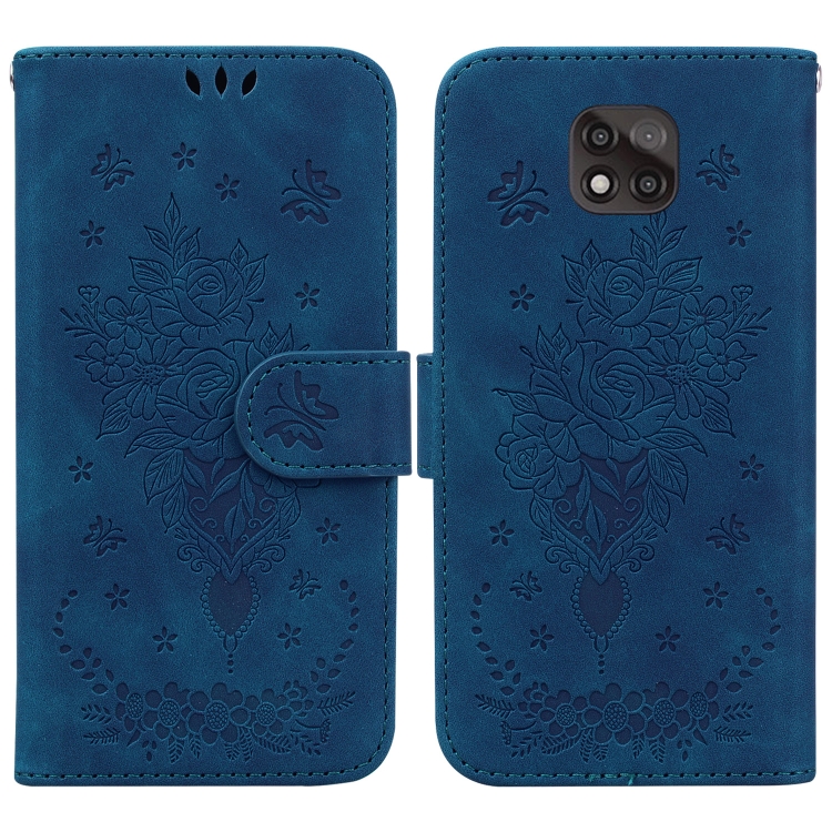 

For Motorola Moto G Power 2021 Butterfly Rose Embossed Leather Phone Case(Blue)