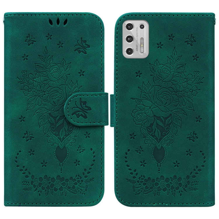 

For Motorola Moto G Stylus 2021 Butterfly Rose Embossed Leather Phone Case(Green)