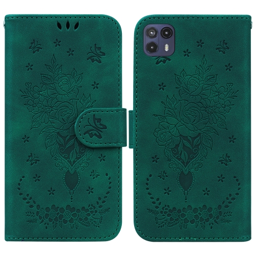 

For Motorola Moto G50 5G Butterfly Rose Embossed Leather Phone Case(Green)