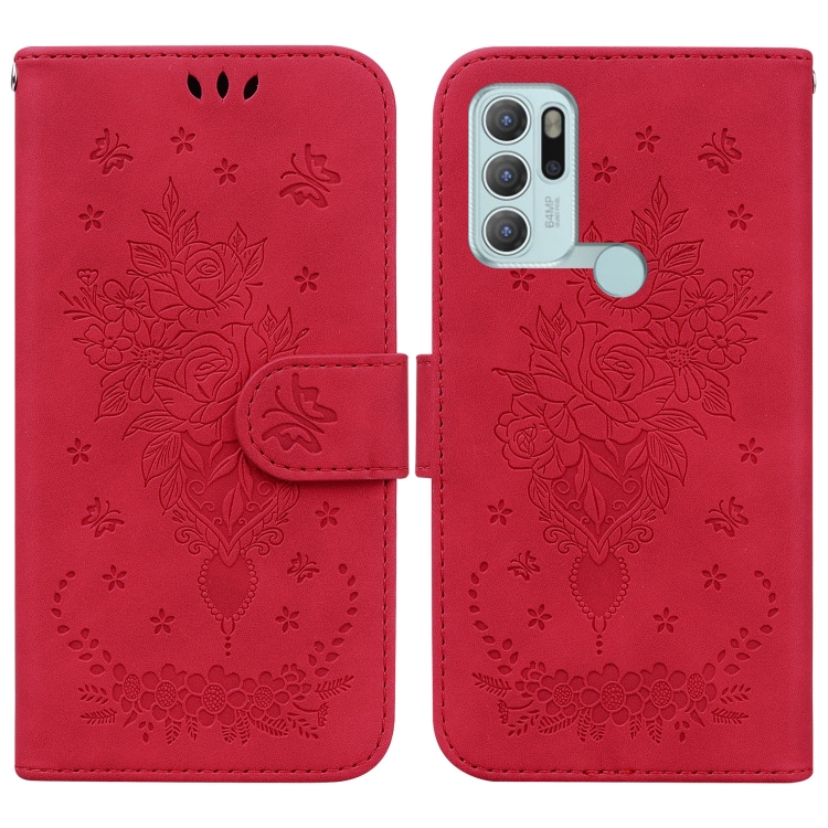 

For Motorola Moto G60S Butterfly Rose Embossed Leather Phone Case(Red)