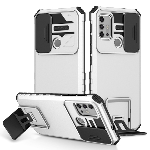 

For Motorola Moto G30 / G10 Stereoscopic Holder Sliding Camshield Phone Case(White)