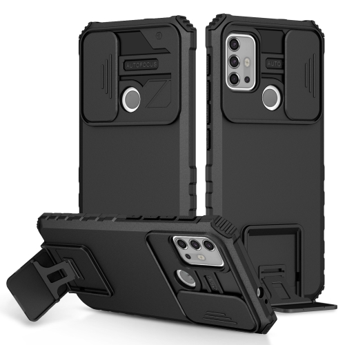 

For Motorola Moto G30 / G10 Stereoscopic Holder Sliding Camshield Phone Case(Black)