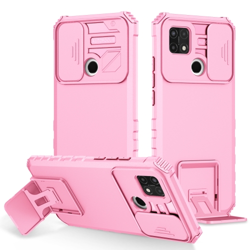 

For OPPO A15 Stereoscopic Holder Sliding Camshield Phone Case(Pink)