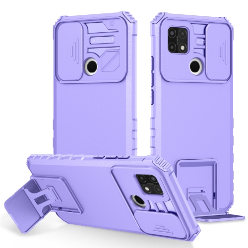 

For OPPO A15 Stereoscopic Holder Sliding Camshield Phone Case(Purple)