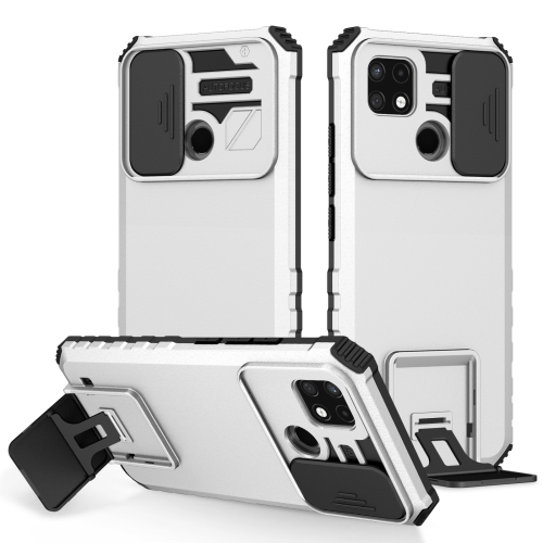 

For OPPO Realme C21 Stereoscopic Holder Sliding Camshield Phone Case(White)