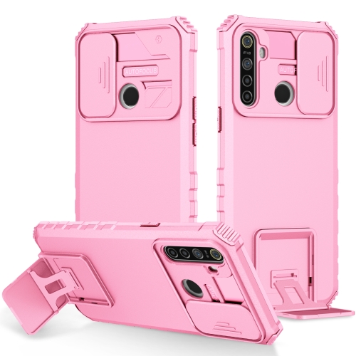 

For OPPO Realme 5 / 5i / C3 Stereoscopic Holder Sliding Camshield Phone Case(Pink)