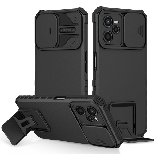 

For OPPO Realme C35 Stereoscopic Holder Sliding Camshield Phone Case(Black)