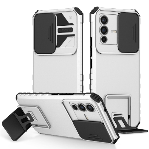 

For vivo V23 5G Stereoscopic Holder Sliding Camshield Phone Case(White)