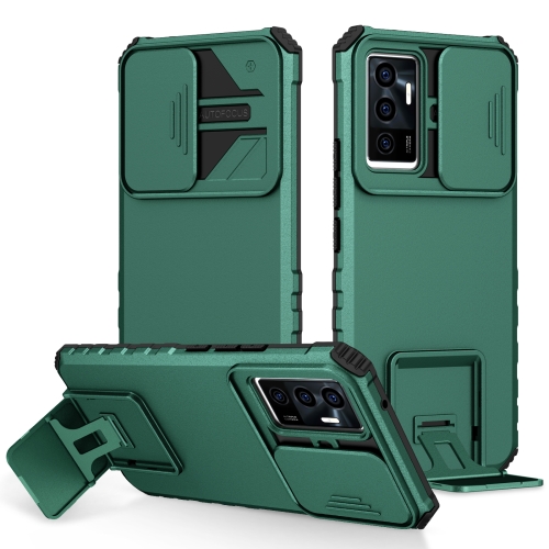 

For vivo V23e / S10e 5G Stereoscopic Holder Sliding Camshield Phone Case(Dark Green)