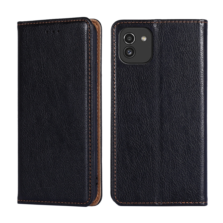 

For Samsung Galaxy A03 166mm Gloss Oil Solid Color Magnetic Flip Leather Phone Case(Black)